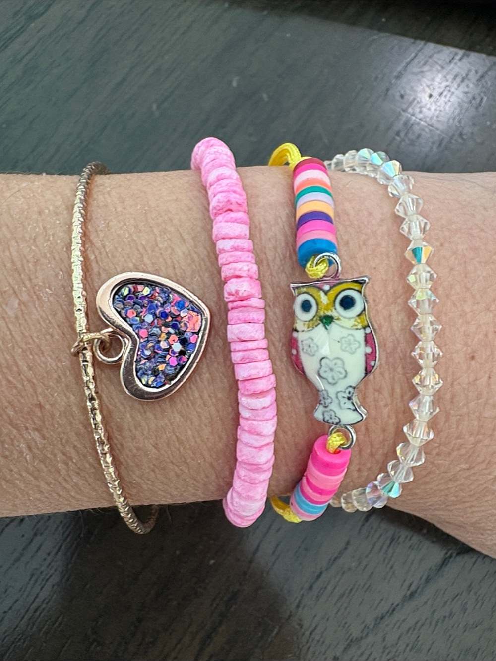 Colorful Owl Charm Beaded Bracelet Set